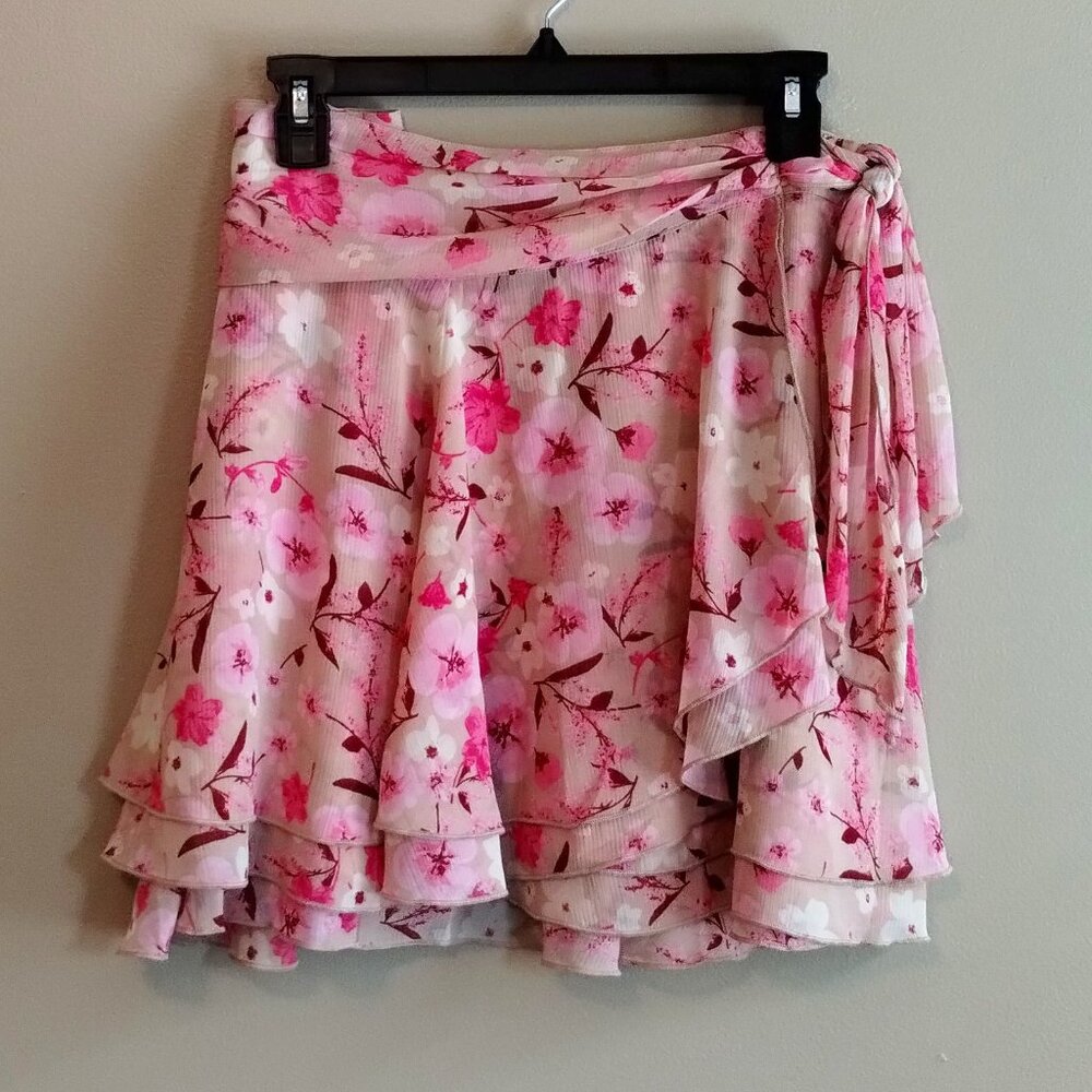 Aerie Chiffon Sands Pink Floral Wrap Skirt - NWT